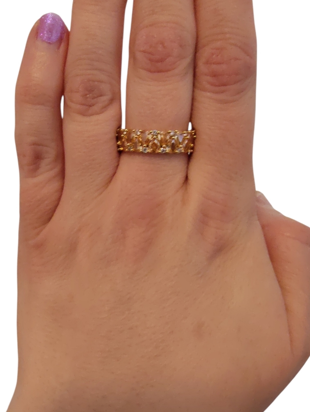 Bomb Party Amber Topaz Eternity Band Ring Size 8 Gold Plated Sparkle